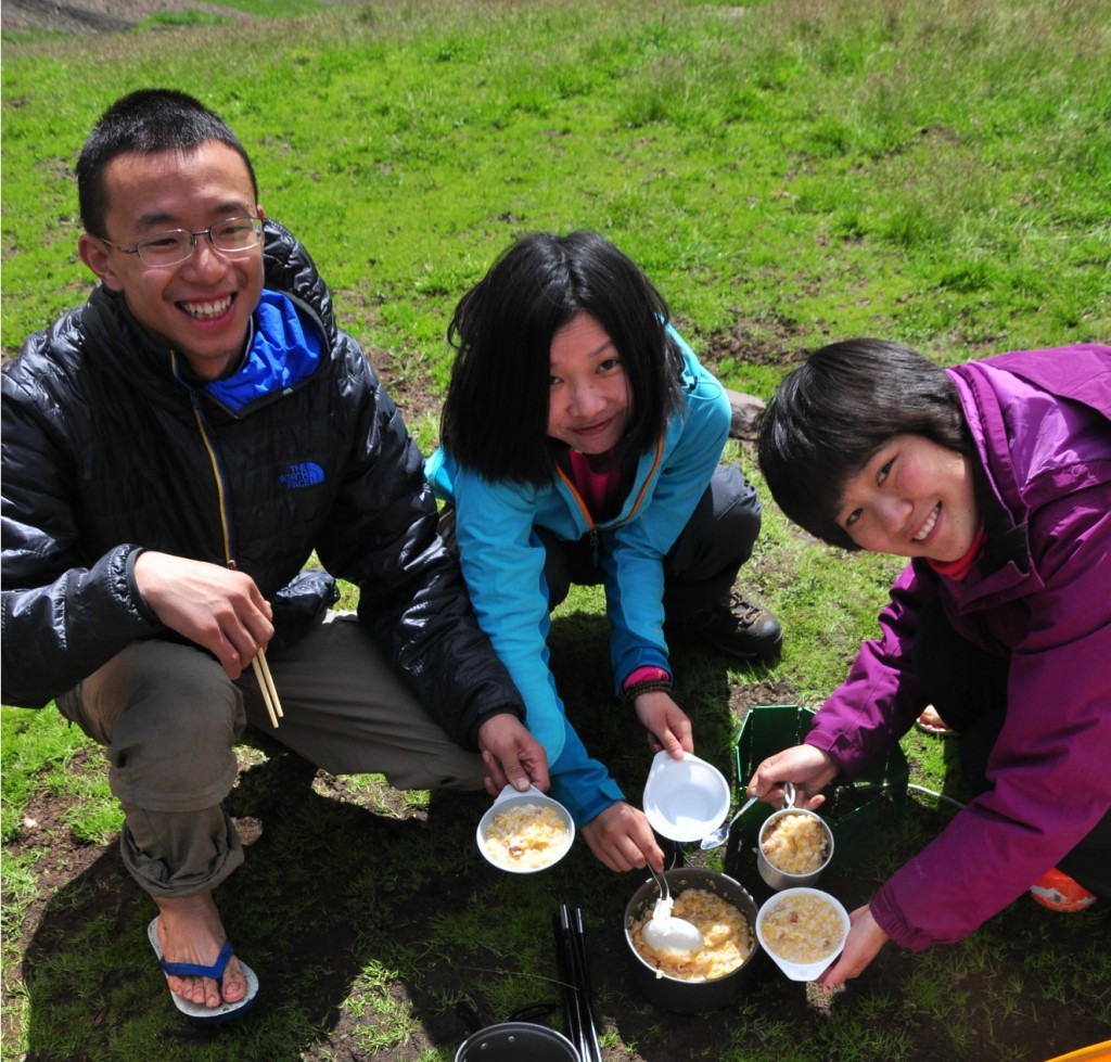 Enjoying a well earned meal on the trail